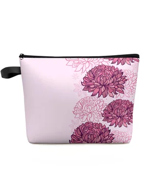 Rožinės Spalvos Chrizantemų Žiedų Tekstūros Didelės Talpos Kelionės Kosmetikos Krepšys Nešiojamų Makiažas Saugojimo Dėklas Moterų Vandeniui Pieštukas Atveju