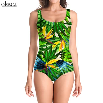 CLOOCL Havajų Moterų maudymosi kostiumėlį, žali Lapai Spausdinami Dėvėti Plaukti Naršyti Pajūrio Atostogų Maudymosi Kostiumą Dropshipping