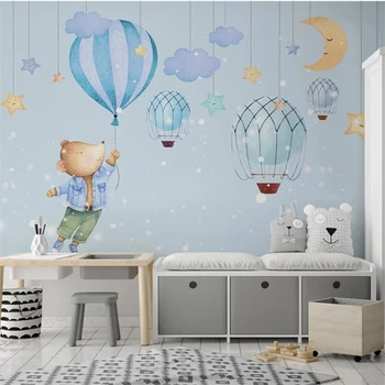 wellyu Individualų didelės freskos Šiaurės rankomis dažyti vaikų kambarį, fantazijos dangaus mažos pelės balionas animacinių filmų fone sienos