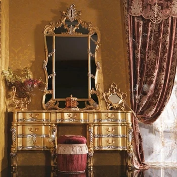 Tualetinis Staliukas Princesė Makiažas Veidrodis Persirengimo Išmatų Mišinys, Villa Miegamojo Šviesos Prabanga Aukso Folija Makiažas Lentelė