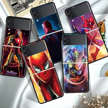 Juodas Hard Case For Samsung Galaxy Z Flip 3 5G Prabanga Mobiliojo Telefono Dangtelį ZFlip atsparus smūgiams Bamperis Funda Geležies Vyras Marvel Spiderman