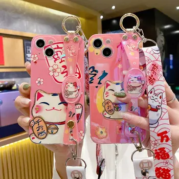 Japonų Stiliaus Rožinė Kačių TPU Apsauginiai Atveju, 