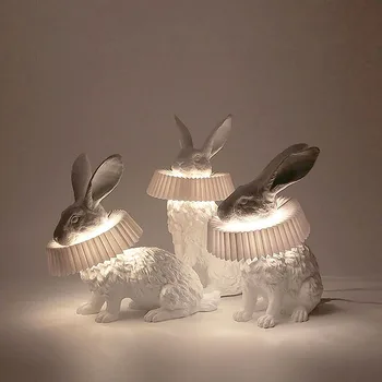 Triušis stalo lempa, miegamojo Mielas Naktį šviesos Naktiniai LED žibintai, Namų Dekoro salonas Apšvietimas šviestuvai Dervos gyvūnų ornamentais