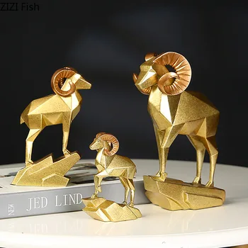 Kūrybos dervos amatų avių ožkų Modeliavimas gyvūnų skulptūros Spalvos, geometriniai aukso avis papuošalai, Namų dekoro priedai