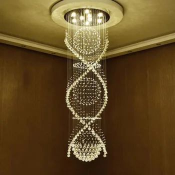Modernios Dvigubos Spiralės Kristalų Liustra Superdense K9 Kristalų Elektros Lempų Įtaisai, Hotel Villa Crystal Kopėčių Lempa Sietynas