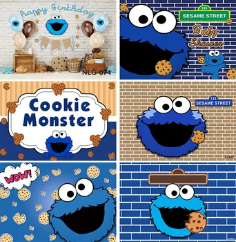 Sausainių Monstras Fotografijos Fonas Sesame Street Gimtadienio Baby Shower Banerio Fonas Mėlynas Glitters Foto Studija Rekvizitai
