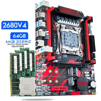 Atermiter X99 Plokštė Rinkinys su Xeon E5 2680 V4 CPU LGA 2011-3 Procesorius DDR4 64GB ( 4 X 16GB ) 2133MHz REG ECC RAM Atmintis