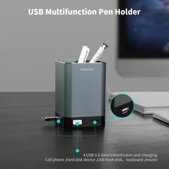 Naujas Aliuminio rašiklis, pieštukas turėtojas su 4 USB 2.0 Prievadai Patvarus ir tvirtas Biuro ir Namų