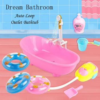 Barbė lėlės priedai, vaikų žaisti namus, miniatiūriniai vonios kambarys, vonia elektros purškimo, vonia, vonia žaisliniai baldai