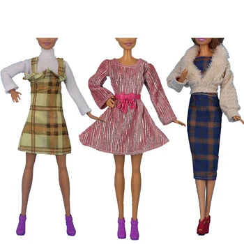 3 Ses/Daug Rudens Žiemos Stilius Elegantiškas Suknelės Barbie Miniatiūrinės Lėlės Drabužiai ir aksesuarai, Žaislai Mergaitėms, Švietimo Dovana