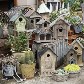 Kaimo medinių retro, pagaminti seni nameliai, paukščių namai, sodai, kiemo dekoracijos, sodo pakabučiai