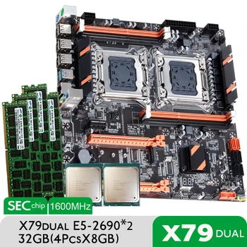 Atermiter X79 Dual CPU Plokštė Komplektas su 2 x Xeon E5 2690 4 × 8 GB = 1 600mhz 32GB PC3 12800 DDR3 ECC REG Atmintis