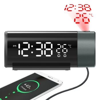Projekcijos Žadintuvas, Skaitmeninis Laikrodis, su 180° Pasukti Projektorius, 4-Lygių Ryškumo Reguliatorių, Aišku, LED Ekranas, Dual Signalizacija