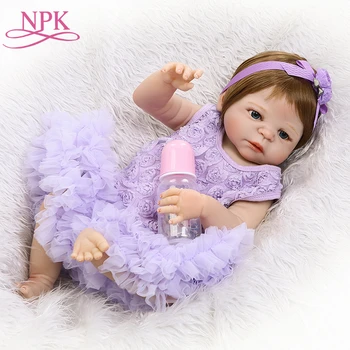 NPK 55cm Tikroviška Reborn Baby Lėlės su Violetine sijonas cute Girl Minkšto Silikono Bebes Reborns Realus bonecas Lėlės Mielas Žaislas