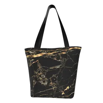 Juodo Marmuro Aukso Venų Bakalėja Tote Pirkinių Krepšys Moterims Modernios Geometrinės Drobės Peties Shopper Bags Didelių Pajėgumų Rankinės