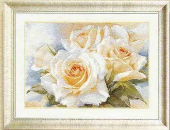 Baltos Rožės Rožės Gėlių Žiedų, Augalų Kryželiu Rinkiniai 16CT 14CT Balta Drobė Siuvinėjimui 