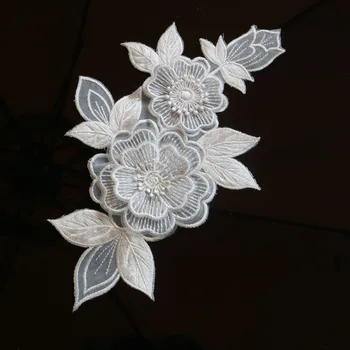 Mados balta china siuvinėjimo gėlių nėrinių appliques drabužių išsiuvinėti blizgučiai gėlių lopai drabužius didelis parches