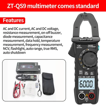 ZT-QS9 Skaitmeninis Apkabos Metrų R600A Dabartinės Tikrosios RMS Smart Tiekėjas ammeter Auto Paskambino 6000 Multimetras DC AC Įtampos Hz Ohm NCV Testeris