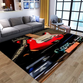 Klasikinės Muzikos Gitara 3D Kilimėliai Namų Kambarį Retro Dekoratyvinis Plotas Pledai Miegamasis, Vonios kambarys Anti-slip Grindų Kilimas Słomianka