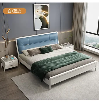Labai paprasta lova šviesos prabangos stiliaus modernus paprasta full-medžio masyvo lova Šiaurės saugojimo lova, minkštas krepšys miegamojo lova meistras