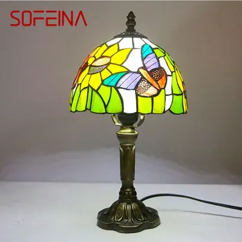 SOFEINA Tiffany Stiklo Stalo Lempa LED Kūrybos Spalvos Drugelis Modelio Stalas Šviesos Dekoro Namų Gyvenamasis Kambarys Miegamasis