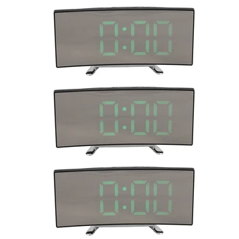 3X Skaitmeninis Laikrodis-Žadintuvas, 7 Colių Lenktas Pritemdomi LED Ekranas, Skaitmeninis Laikrodis, Vaikams, Miegamasis, Didelis Skaičius, Laikrodis, USB jungtis